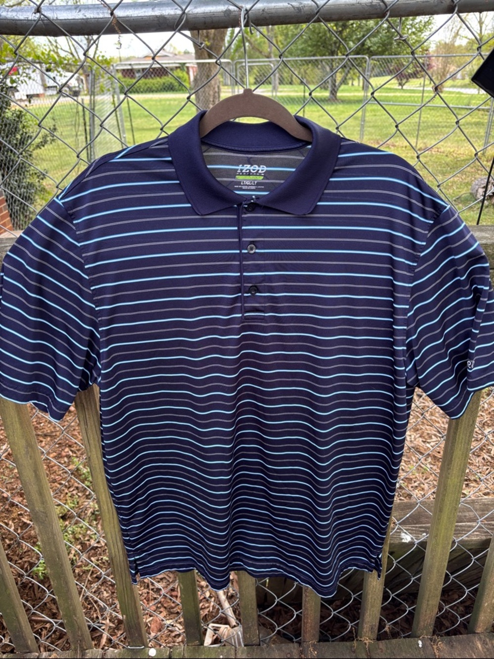 Izod Navy Golf Polo with Light Blue & White Stripes
